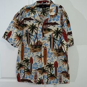Aloha Republic Hawaii vintage wooden Surfboard Surf luau SS Maui shirt L men’s